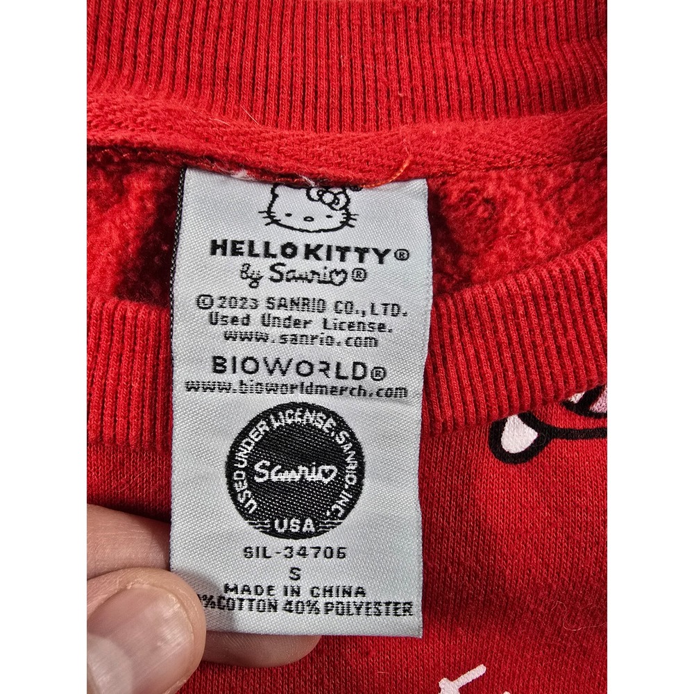 Hello Kitty Sweatshirt Womens S Red All Over Print Sanrio Crewneck Pilling - Picture 2 of 10